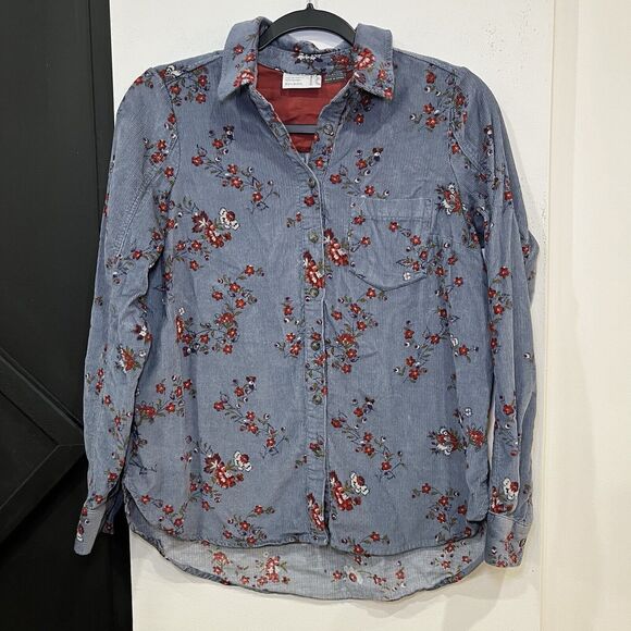 Anthropologie Tops - Anthropologie Building 18 Women’s Corduroy Button-Up Blue Floral Shirt Size 2